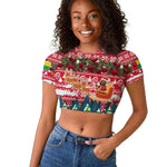 Guinea Bissau Christmas Raglan Cropped T shirt Santa Sleigh Reindeer Forest and National Flag - African Pride