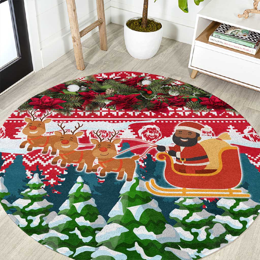 Guinea Bissau Christmas Round Carpet Santa Sleigh Reindeer Forest and National Flag - African Pride