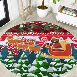 Guinea Bissau Christmas Round Carpet Santa Sleigh Reindeer Forest and National Flag - African Pride