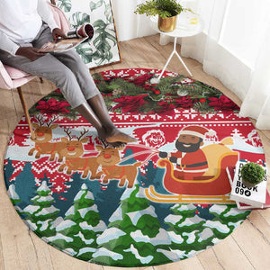 Guinea Bissau Christmas Round Carpet Santa Sleigh Reindeer Forest and National Flag - African Pride