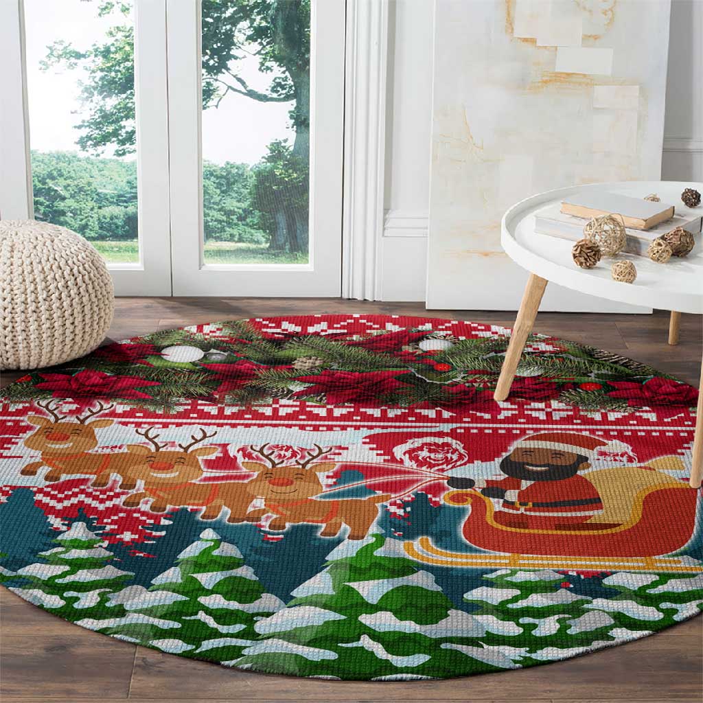 Guinea Bissau Christmas Round Carpet Santa Sleigh Reindeer Forest and National Flag - African Pride