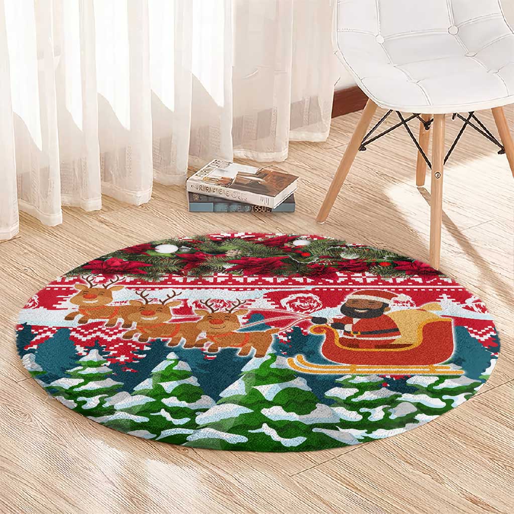Guinea Bissau Christmas Round Carpet Santa Sleigh Reindeer Forest and National Flag - African Pride