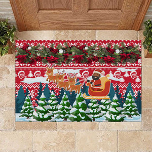 Guinea Bissau Christmas Rubber Doormat Santa Sleigh Reindeer Forest and National Flag - African Pride