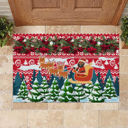 Guinea Bissau Christmas Rubber Doormat Santa Sleigh Reindeer Forest and National Flag - African Pride