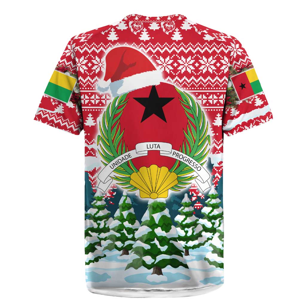 Guinea Bissau Christmas Rugby Jersey Santa Sleigh Reindeer Forest and National Flag - African Pride