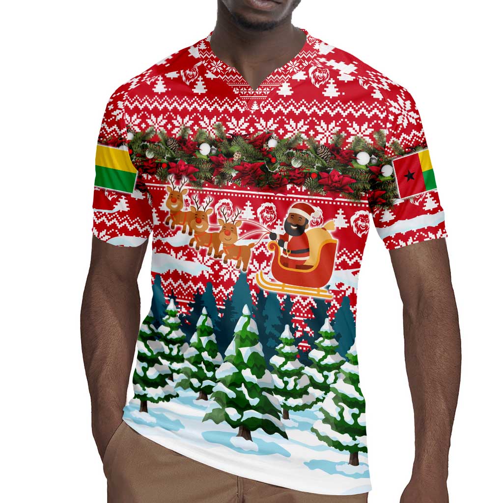 Guinea Bissau Christmas Rugby Jersey Santa Sleigh Reindeer Forest and National Flag - African Pride