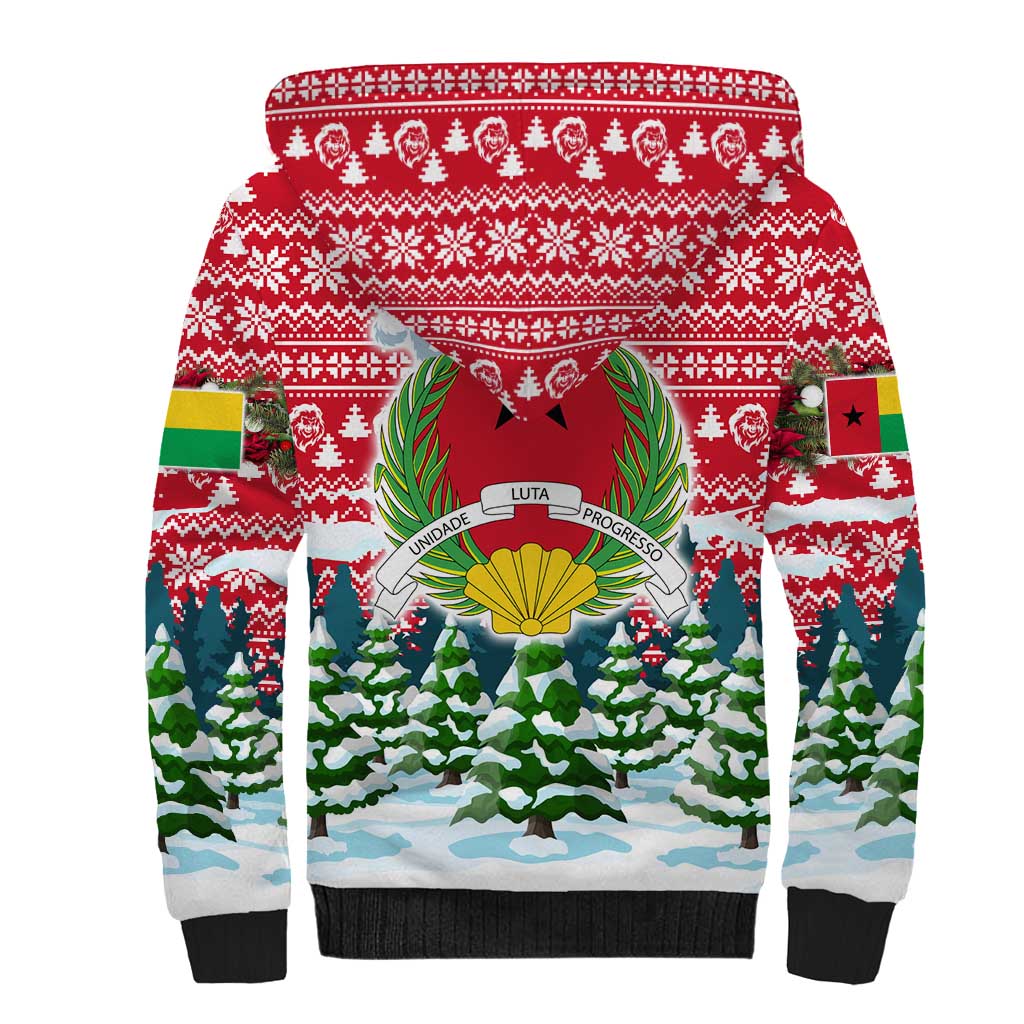 Guinea Bissau Christmas Sherpa Hoodie Santa Sleigh Reindeer Forest and National Flag - African Pride