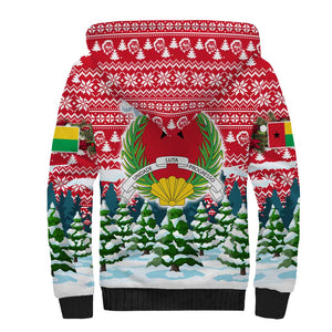 Guinea Bissau Christmas Sherpa Hoodie Santa Sleigh Reindeer Forest and National Flag - African Pride