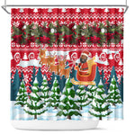 Guinea Bissau Christmas Shower Curtain Santa Sleigh Reindeer Forest and National Flag - African Pride