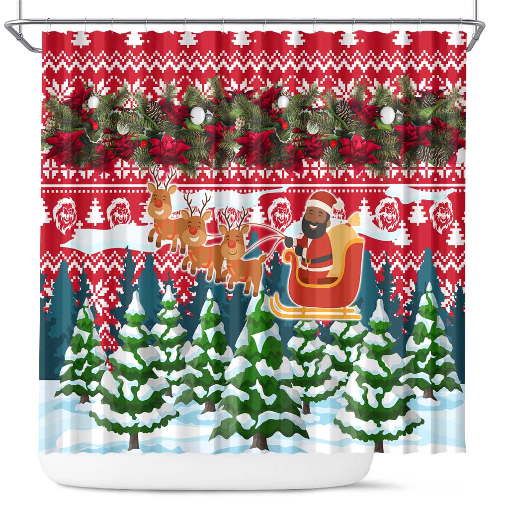Guinea Bissau Christmas Shower Curtain Santa Sleigh Reindeer Forest and National Flag - African Pride