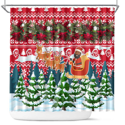 Guinea Bissau Christmas Shower Curtain Santa Sleigh Reindeer Forest and National Flag - African Pride