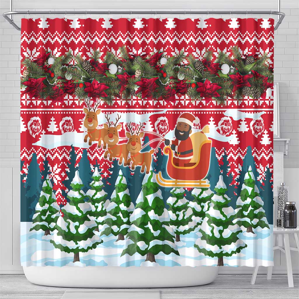 Guinea Bissau Christmas Shower Curtain Santa Sleigh Reindeer Forest and National Flag - African Pride