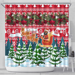Guinea Bissau Christmas Shower Curtain Santa Sleigh Reindeer Forest and National Flag - African Pride