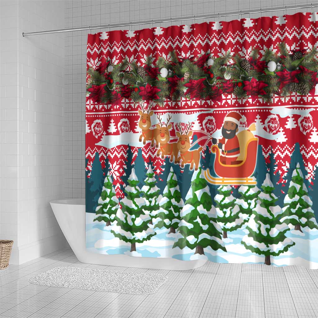Guinea Bissau Christmas Shower Curtain Santa Sleigh Reindeer Forest and National Flag - African Pride