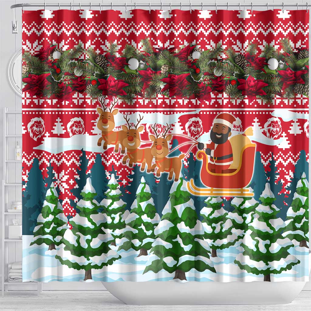 Guinea Bissau Christmas Shower Curtain Santa Sleigh Reindeer Forest and National Flag - African Pride
