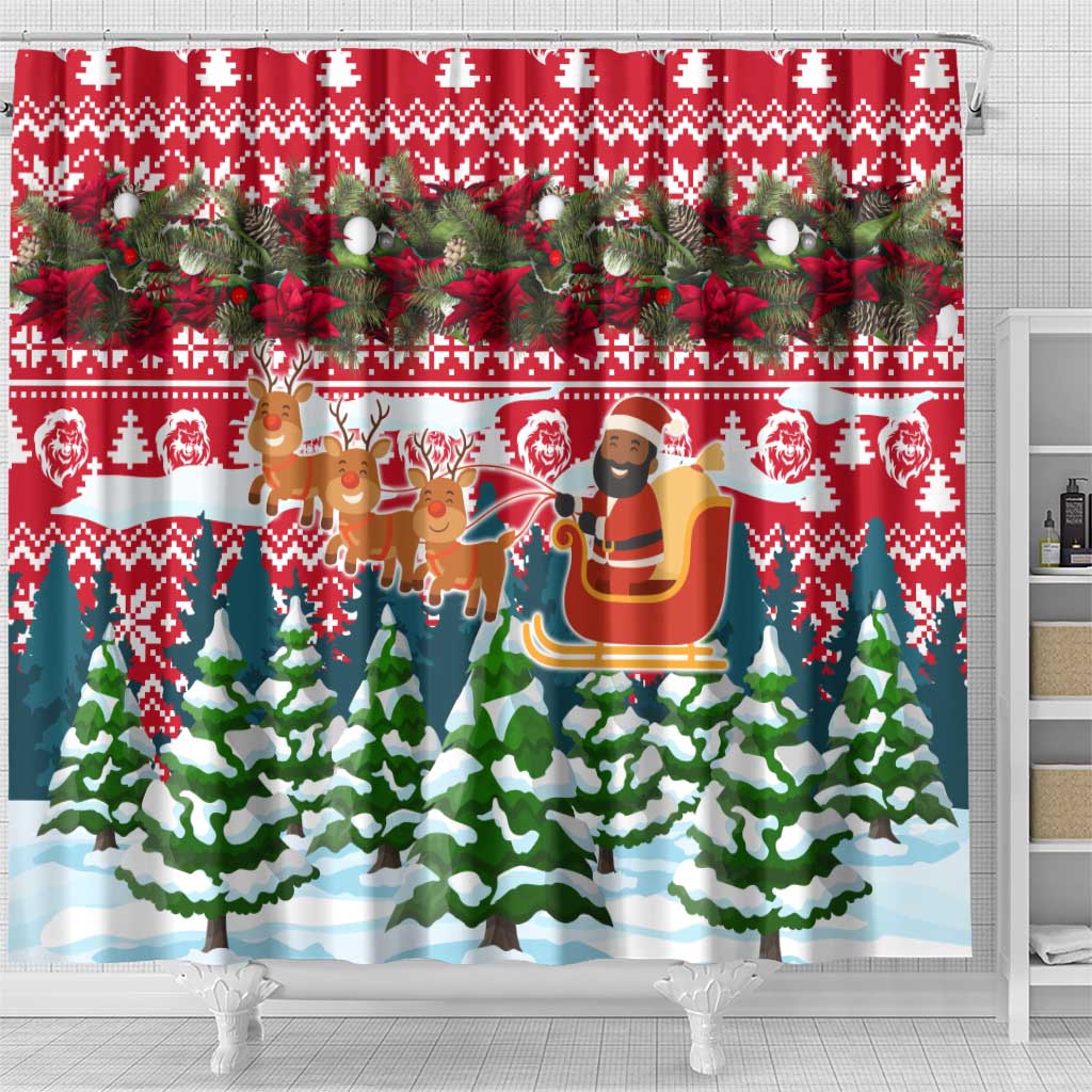 Guinea Bissau Christmas Shower Curtain Santa Sleigh Reindeer Forest and National Flag - African Pride