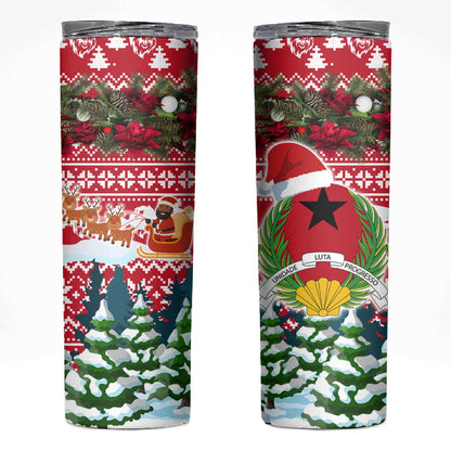 Guinea Bissau Christmas Skinny Tumbler Santa Sleigh Reindeer Forest and National Flag - African Pride