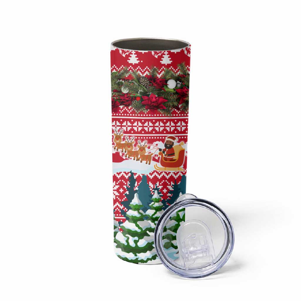 Guinea Bissau Christmas Skinny Tumbler Santa Sleigh Reindeer Forest and National Flag - African Pride