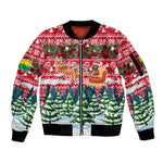 Guinea Bissau Christmas Sleeve Zip Bomber Jacket Santa Sleigh Reindeer Forest and National Flag - African Pride