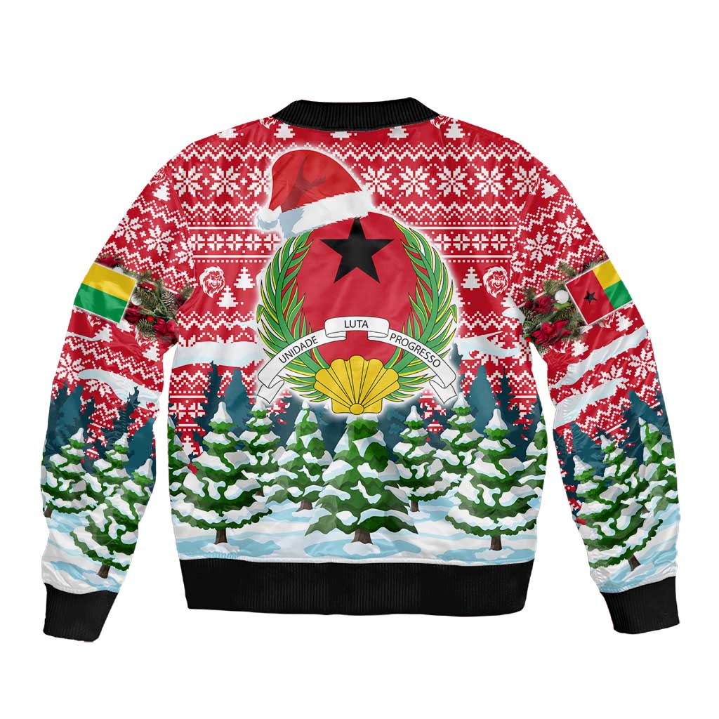 Guinea Bissau Christmas Sleeve Zip Bomber Jacket Santa Sleigh Reindeer Forest and National Flag - African Pride