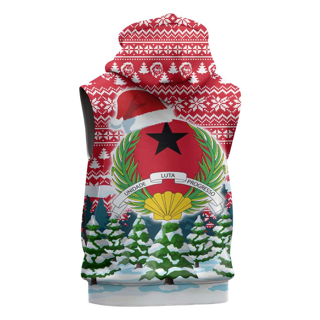 Guinea Bissau Christmas Sleeveless Hoodie Santa Sleigh Reindeer Forest and National Flag - African Pride