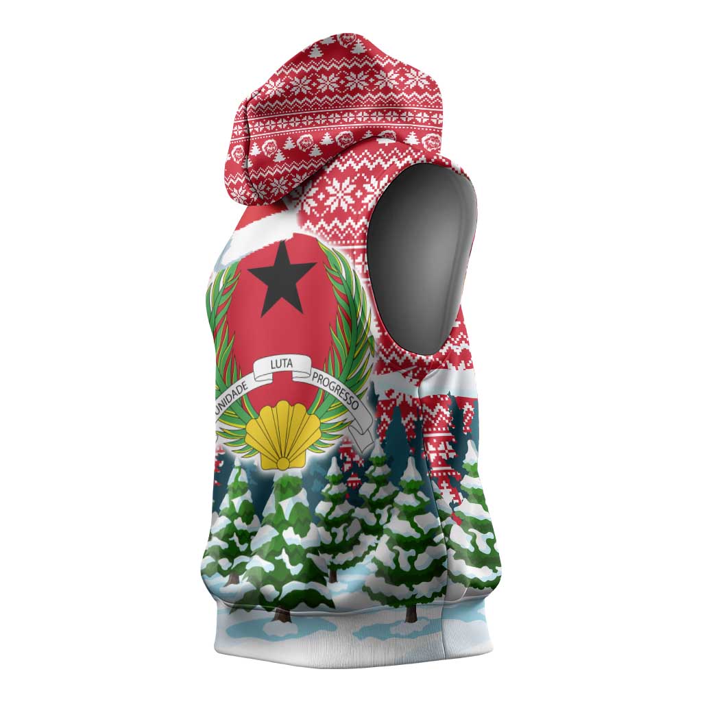 Guinea Bissau Christmas Sleeveless Hoodie Santa Sleigh Reindeer Forest and National Flag - African Pride
