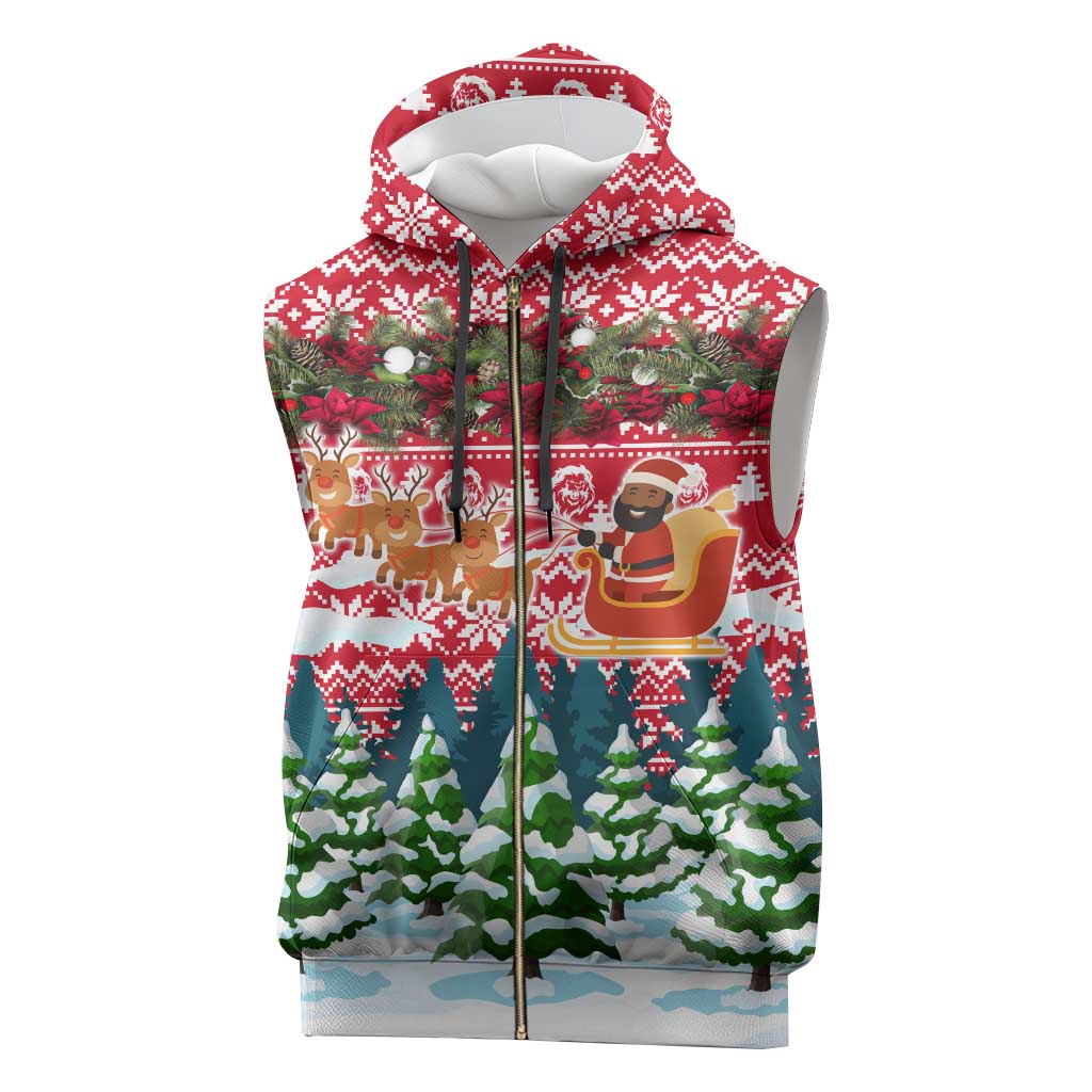 Guinea Bissau Christmas Sleeveless Zip Hoodie Santa Sleigh Reindeer Forest and National Flag - African Pride