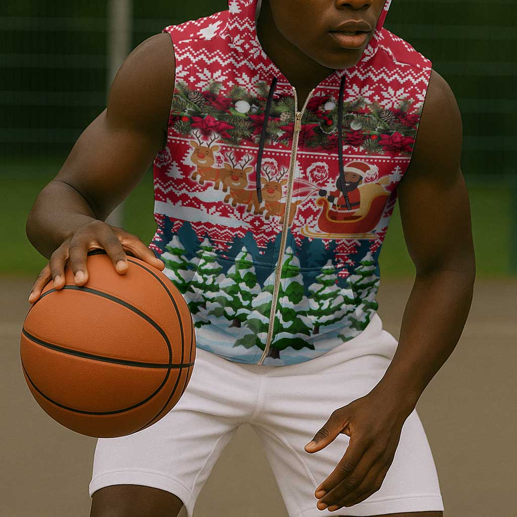 Guinea Bissau Christmas Sleeveless Zip Hoodie Santa Sleigh Reindeer Forest and National Flag - African Pride