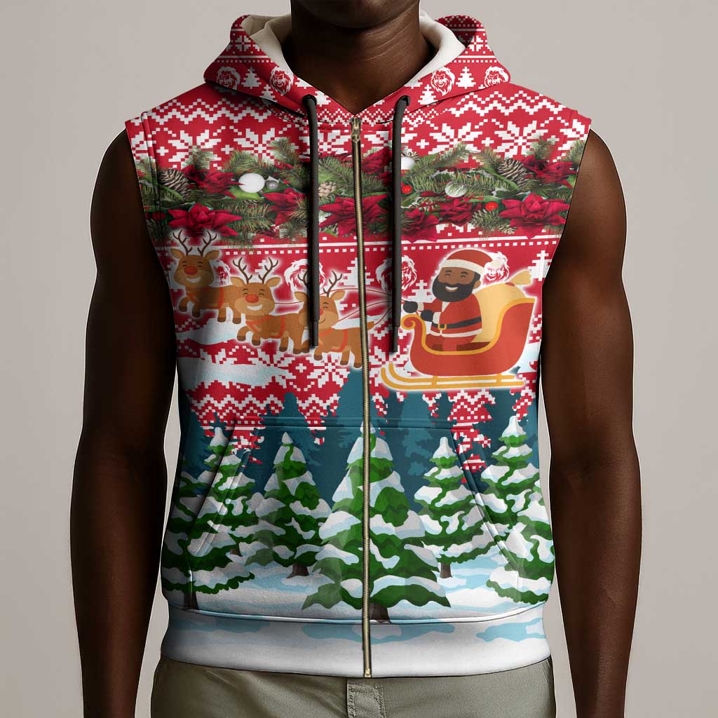 Guinea Bissau Christmas Sleeveless Zip Hoodie Santa Sleigh Reindeer Forest and National Flag - African Pride