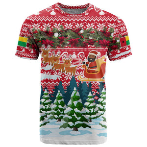 Guinea Bissau Christmas T shirt Santa Sleigh Reindeer Forest and National Flag - African Pride