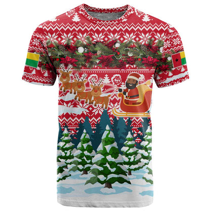 Guinea Bissau Christmas T shirt Santa Sleigh Reindeer Forest and National Flag - African Pride