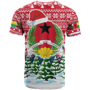 Guinea Bissau Christmas T shirt Santa Sleigh Reindeer Forest and National Flag - African Pride