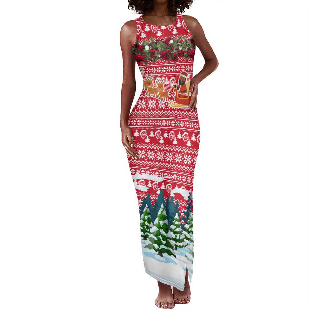 Guinea Bissau Christmas Tank Maxi Dress Santa Sleigh Reindeer Forest and National Flag - African Pride