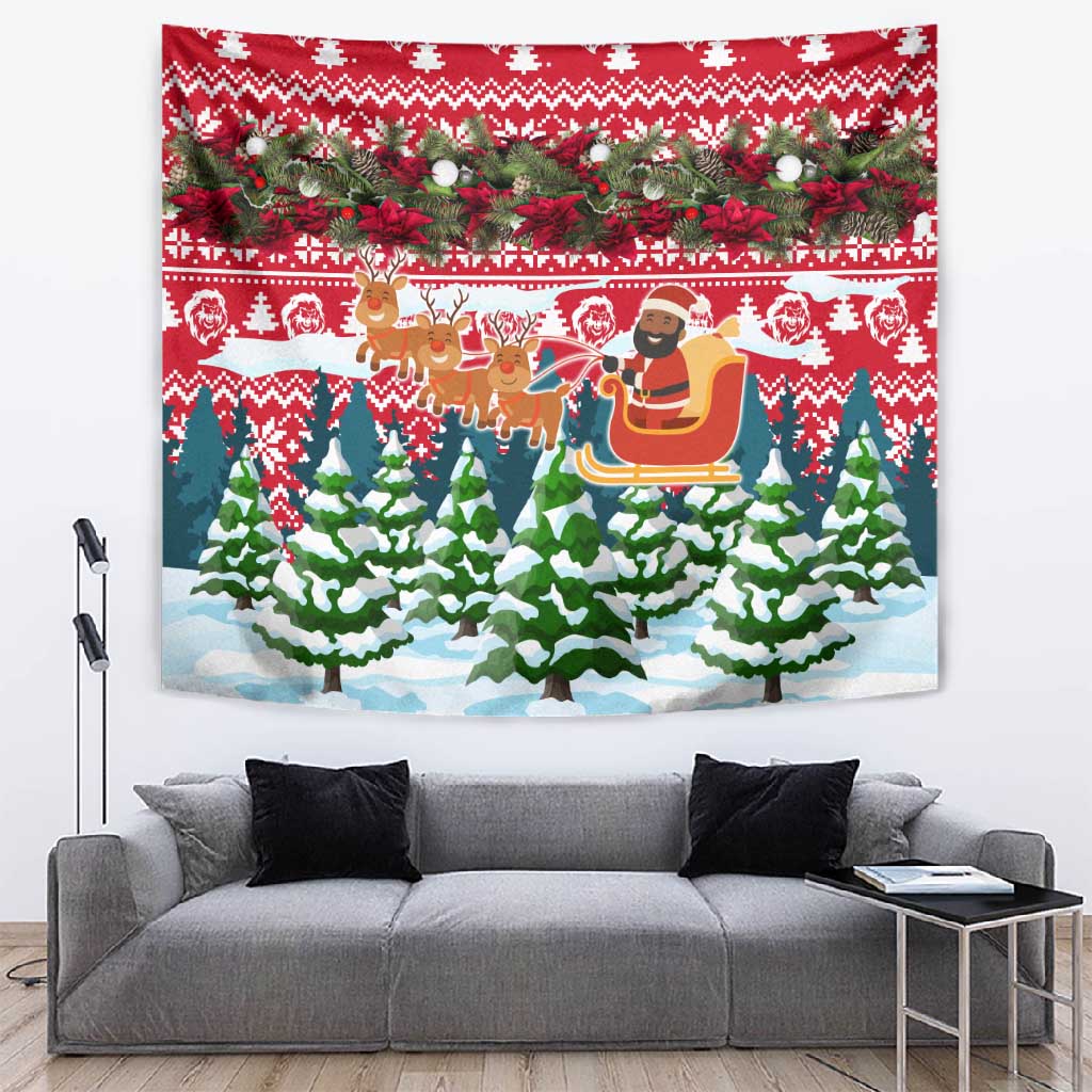 Guinea Bissau Christmas Tapestry Santa Sleigh Reindeer Forest and National Flag - African Pride