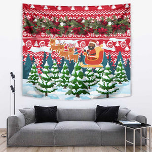 Guinea Bissau Christmas Tapestry Santa Sleigh Reindeer Forest and National Flag - African Pride