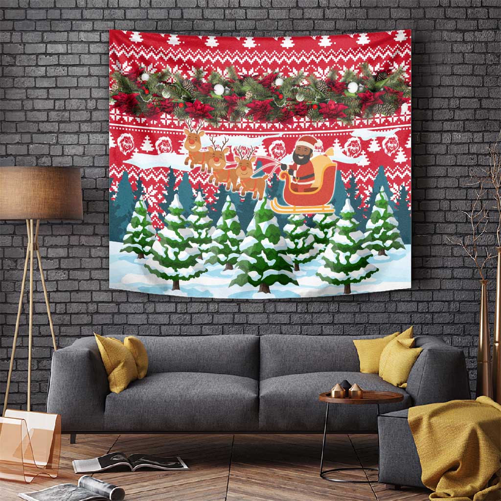 Guinea Bissau Christmas Tapestry Santa Sleigh Reindeer Forest and National Flag - African Pride