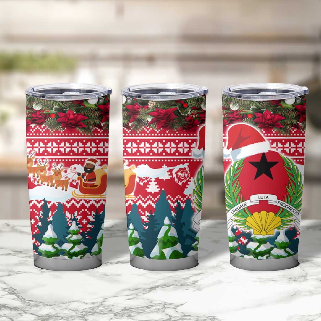 Guinea Bissau Christmas Tumbler Cup Santa Sleigh Reindeer Forest and National Flag - African Pride
