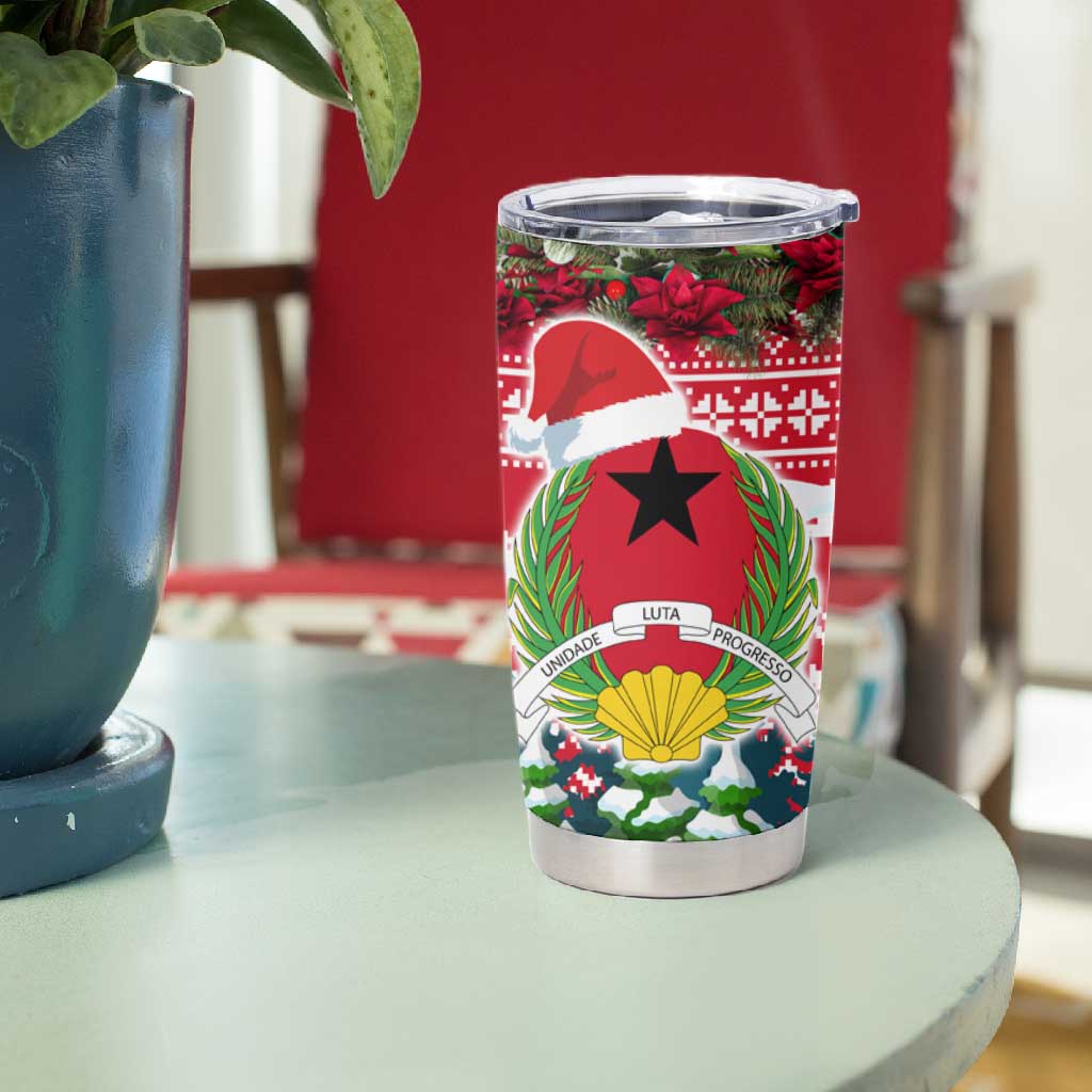 Guinea Bissau Christmas Tumbler Cup Santa Sleigh Reindeer Forest and National Flag - African Pride