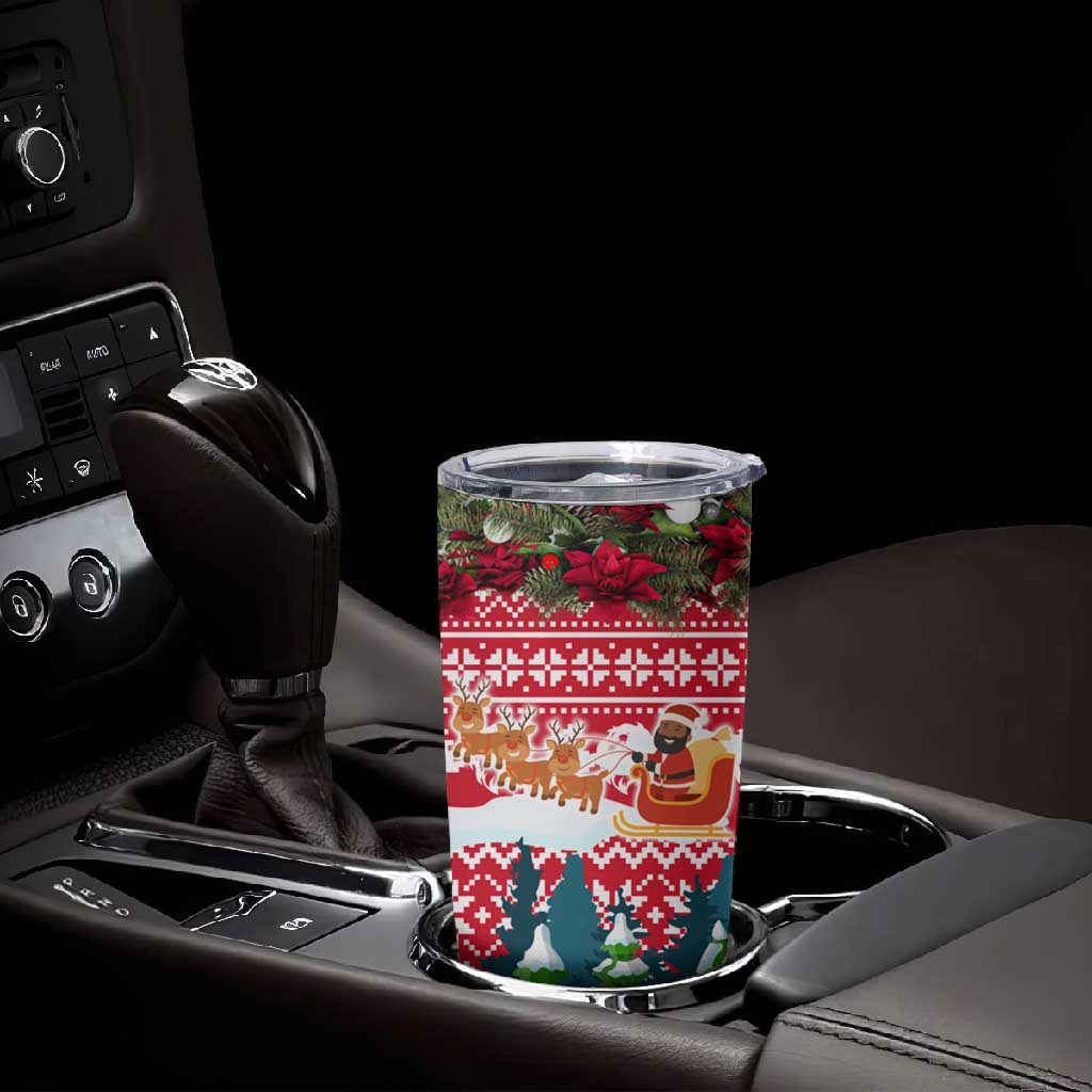 Guinea Bissau Christmas Tumbler Cup Santa Sleigh Reindeer Forest and National Flag - African Pride