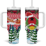 Guinea Bissau Christmas Tumbler With Handle Santa Sleigh Reindeer Forest and National Flag - African Pride