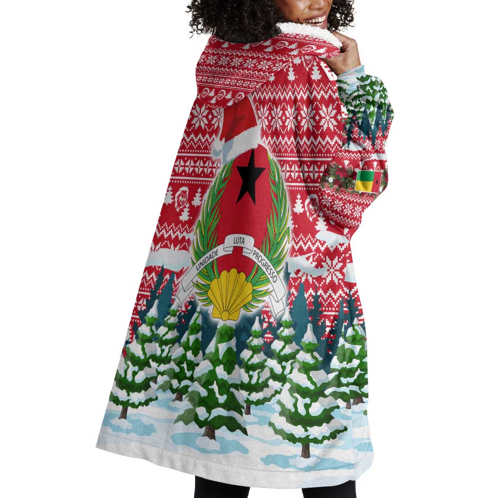 Guinea Bissau Christmas Wearable Blanket Hoodie Santa Sleigh Reindeer Forest and National Flag - African Pride