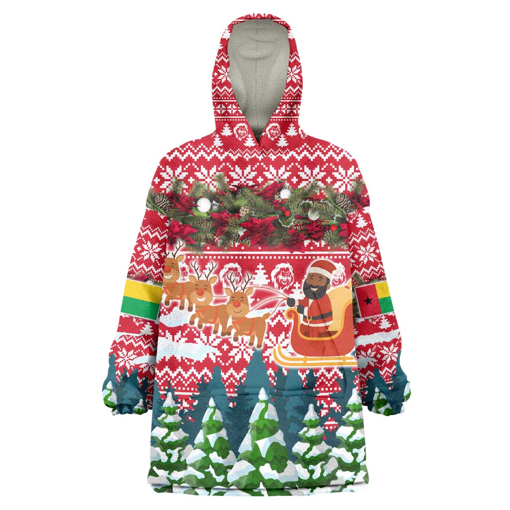 Guinea Bissau Christmas Wearable Blanket Hoodie Santa Sleigh Reindeer Forest and National Flag - African Pride