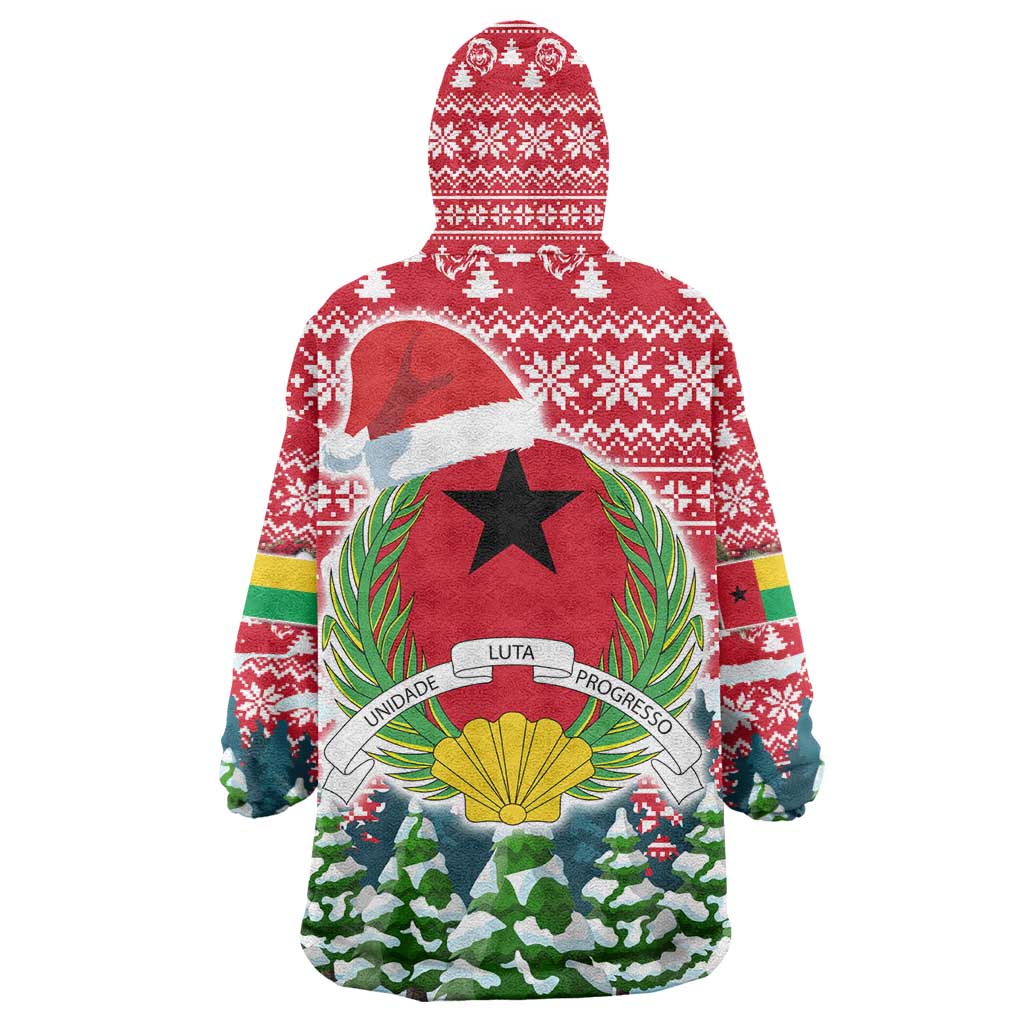 Guinea Bissau Christmas Wearable Blanket Hoodie Santa Sleigh Reindeer Forest and National Flag - African Pride