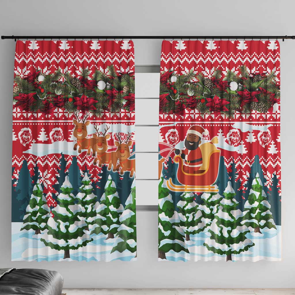 Guinea Bissau Christmas Window Curtain Santa Sleigh Reindeer Forest and National Flag - African Pride