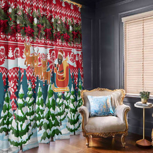 Guinea Bissau Christmas Window Curtain Santa Sleigh Reindeer Forest and National Flag - African Pride