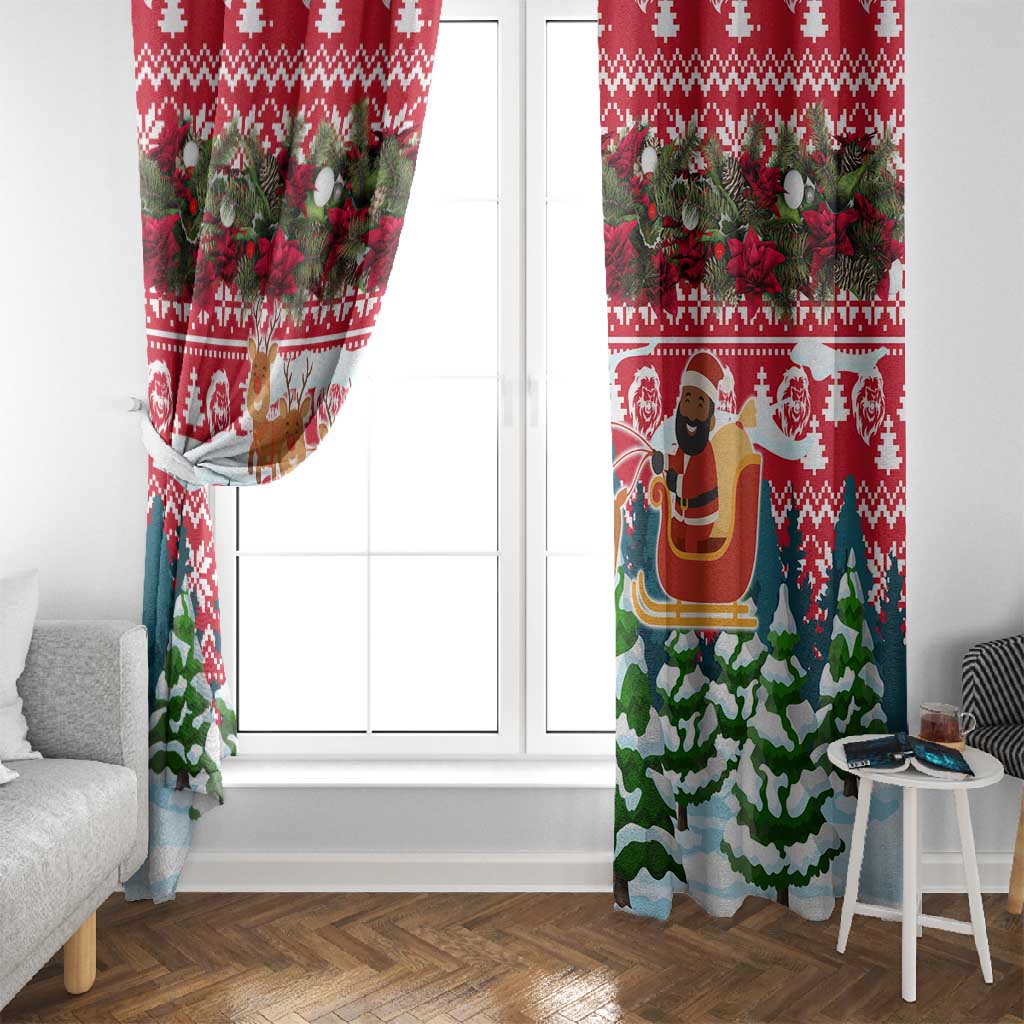 Guinea Bissau Christmas Window Curtain Santa Sleigh Reindeer Forest and National Flag - African Pride