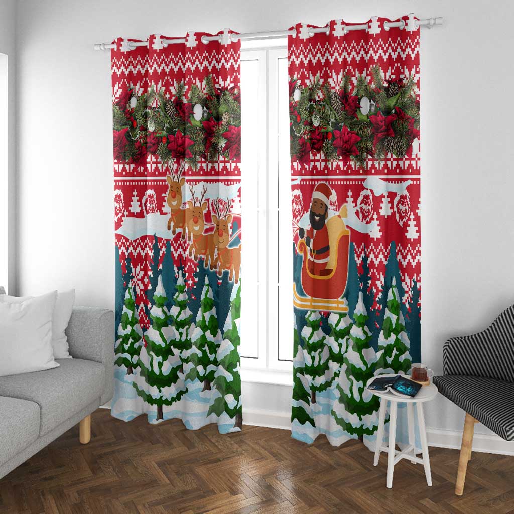 Guinea Bissau Christmas Window Curtain Santa Sleigh Reindeer Forest and National Flag - African Pride