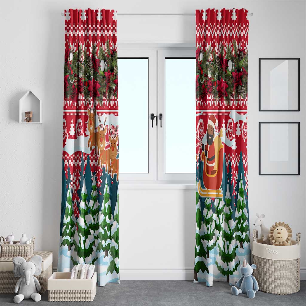 Guinea Bissau Christmas Window Curtain Santa Sleigh Reindeer Forest and National Flag - African Pride