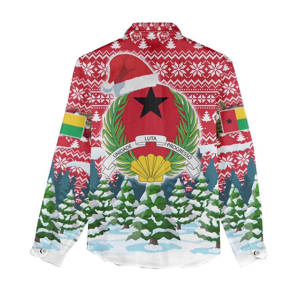 Guinea Bissau Christmas Women Casual Shirt Santa Sleigh Reindeer Forest and National Flag - African Pride