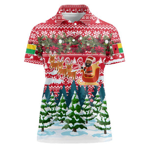 Guinea Bissau Christmas Women Polo Shirt Santa Sleigh Reindeer Forest and National Flag - African Pride